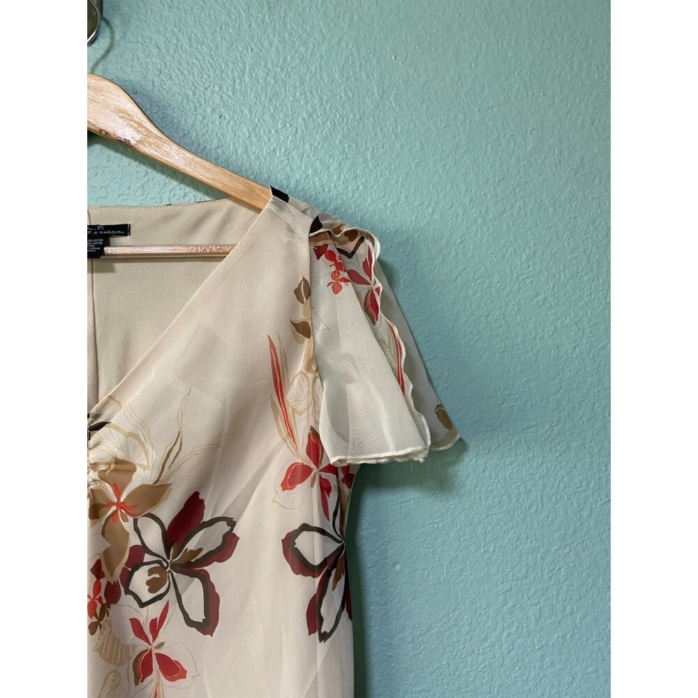 Y2K‎ Inspired FLP Women's Cream Floral Midi Flutter Sleeve Dress Size 16 - Picture 7 of 11